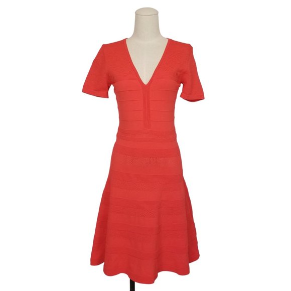 Sandro V-Neck Ribbed-Knit Dress Red Sz 2 (US 4-6) - Picture 1 of 11